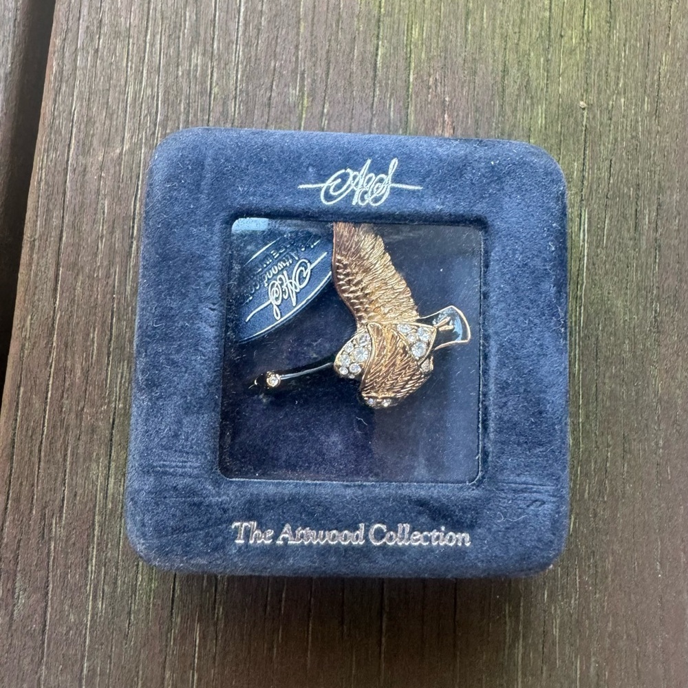 Vintage Attwood & Sawyer Flying Canada Goose Swan Pin Brooch Rhinestone